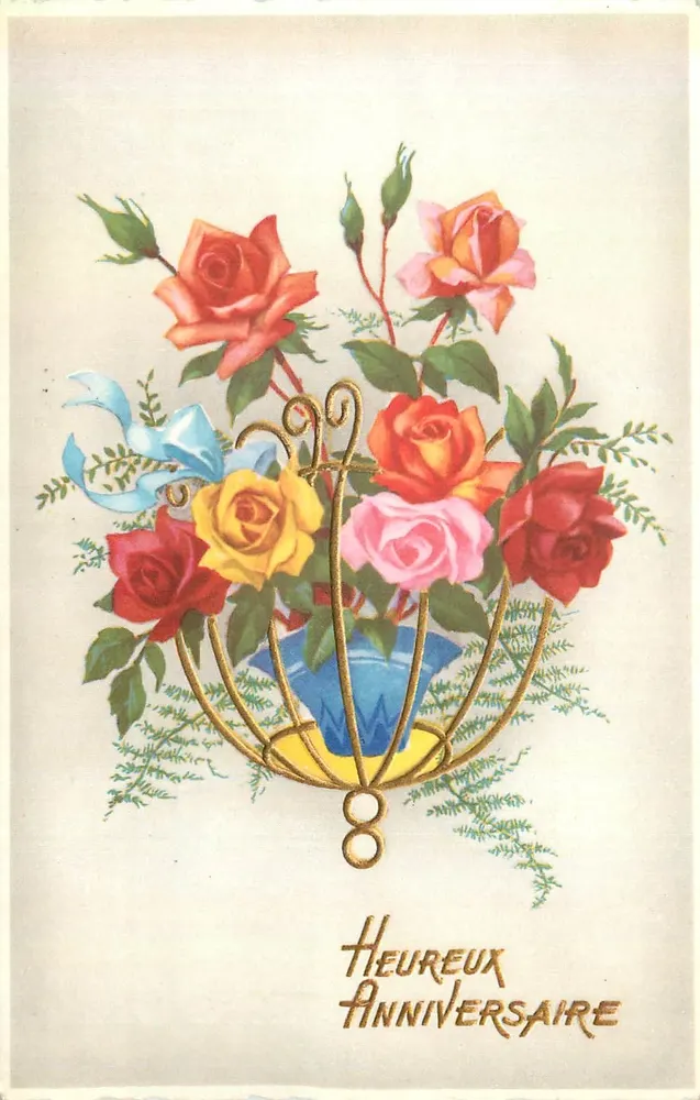 Arranjo de rosas — Aniversário — M.D. Paris, série N°3620 - Frente