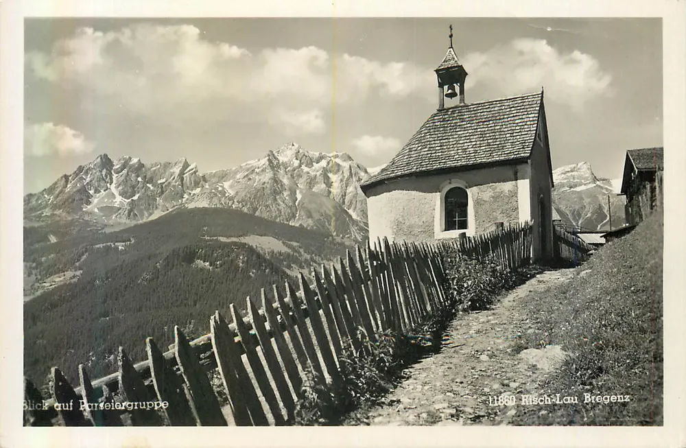 Visão do grupo dos Parcels – capela de Misch-Lau Bregenz – editor Rudolf Mathis, n° 11860 - Frente