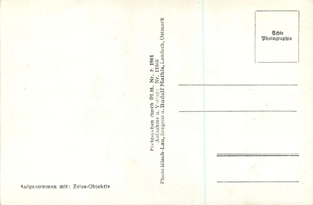 Visão do grupo dos Parcels – capela de Misch-Lau Bregenz – editor Rudolf Mathis, n° 11860 - Verso