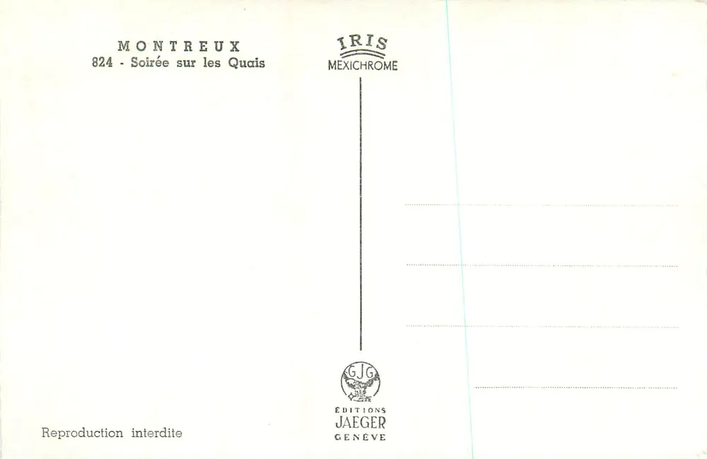 Montreux — Noite nos Quais — Éditions Jaeger Genève, n° 824 - Verso