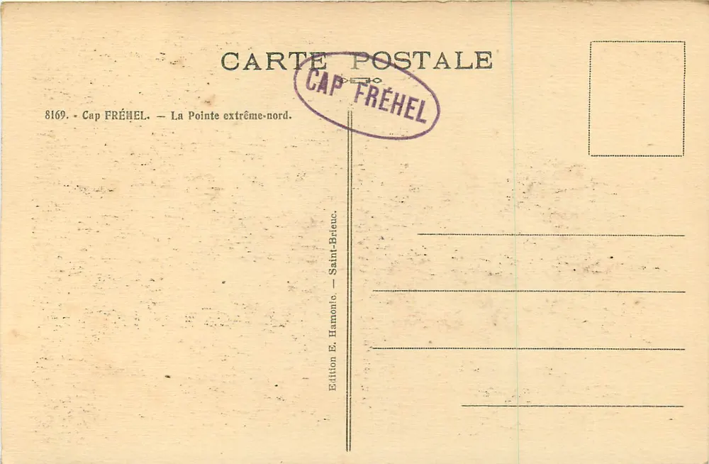 Cap Fréhel — A Ponta extremo-norte — Edição E. Hamonic, Saint-Brieuc, n°8169 - Verso