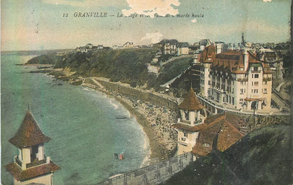 Granville — De strand en de gezinnen bij hoog water — Uitgave J. Puel, Granville, n°12 - Voorkant