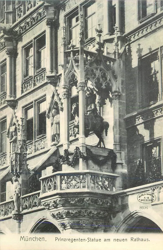 München. Prinzregenten-Statue am neuen Rathaus — éditeur: Wilhelm Havemann, n° 8606 - Recto