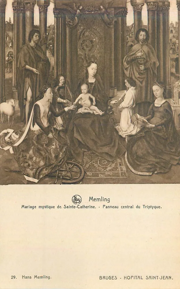 Mariage mystique de Sainte-Catherine — Panneau central du triptyque — Hans Memling — Bruges, Hôpital Saint-Jean - Recto