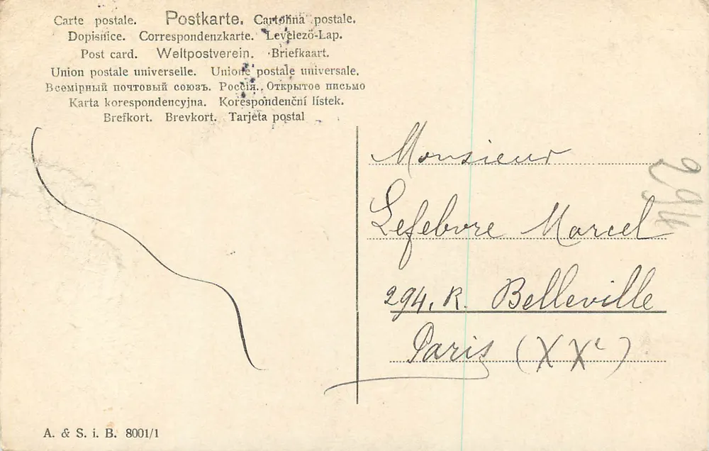 Jovem mulher com flores e pérolas — Paris, 1905 — A. & S. i. B. 8001/1 - Verso