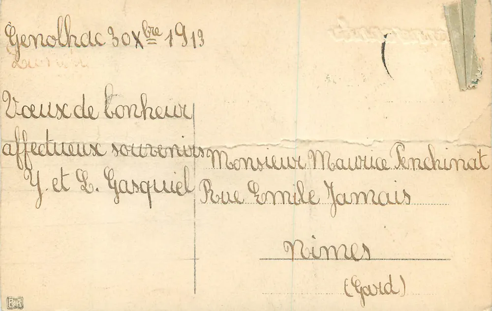 Paisagem invernal — casa nevada — Genolhac, 1913 - Verso