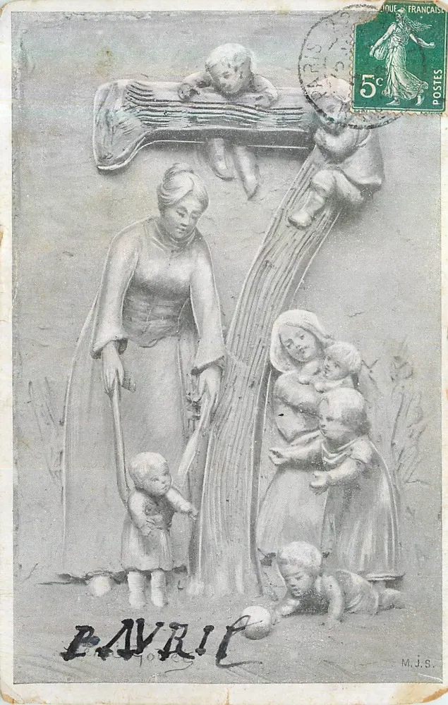 Cena religiosa com estátua da Virgem — M.J.S. — editada por M.J.S. - Frente