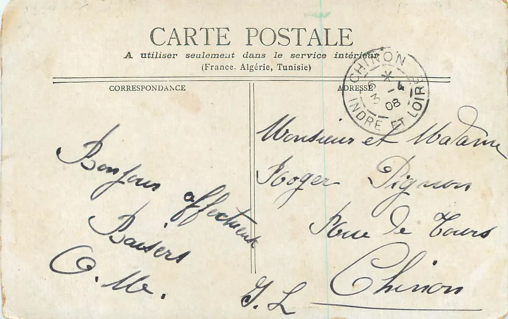 Cena religiosa com estátua da Virgem — M.J.S. — editada por M.J.S. - Verso