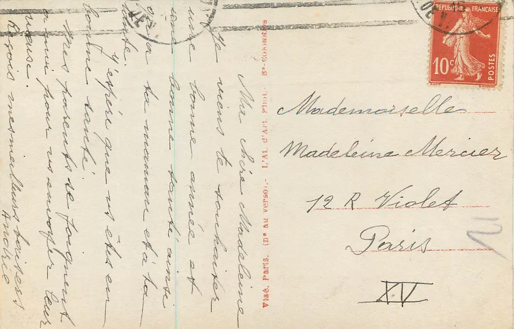 Bouquet de roses et de fleurs — sur un livre ouvert portant l'inscription 'Heureuse Année' — éditeur FURIA, n° 469/4 - Verso