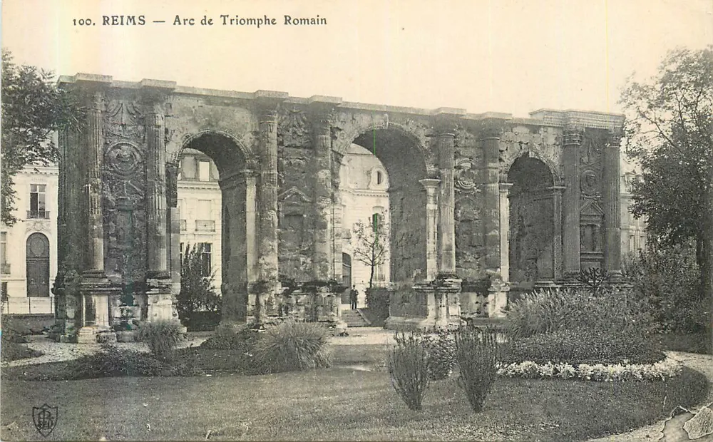 Reims — Arco do Triunfo Romano — Editor B. L. n°100 - Frente