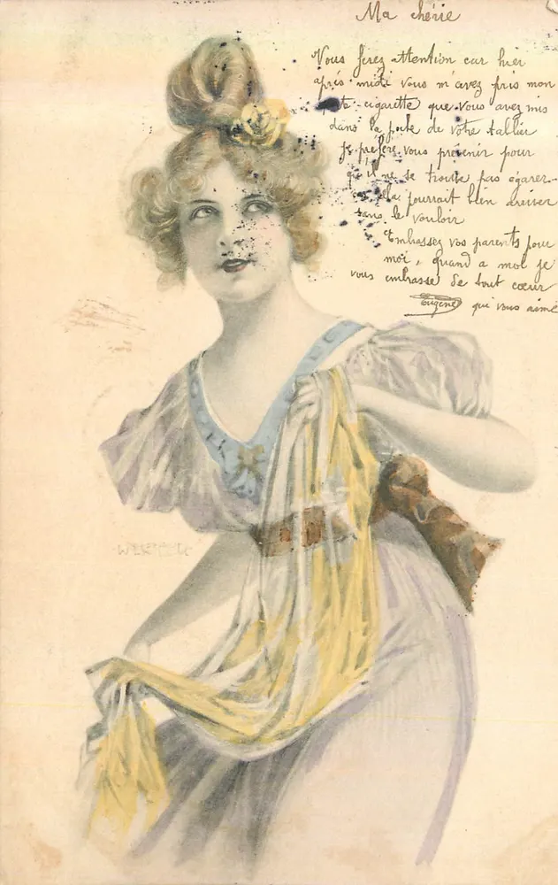 Jeune femme en robe à volants — illustration — éditeur W. WERDEN, série A.S. Amies de coeur - Frente