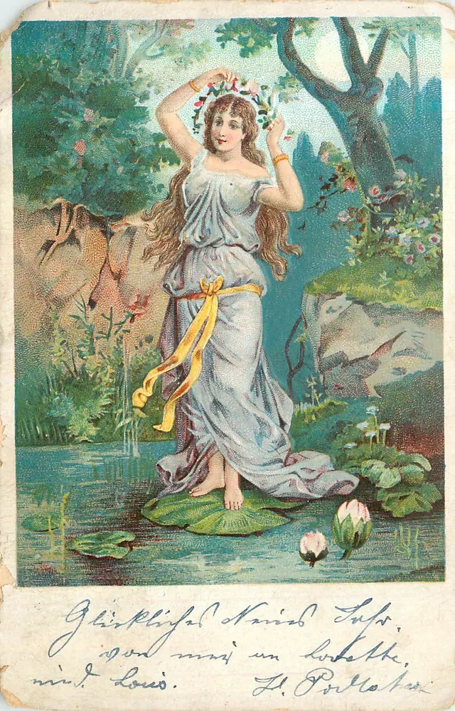 Jovem mulher em um jardim — editor Weltpostverein, n°1 - Frente