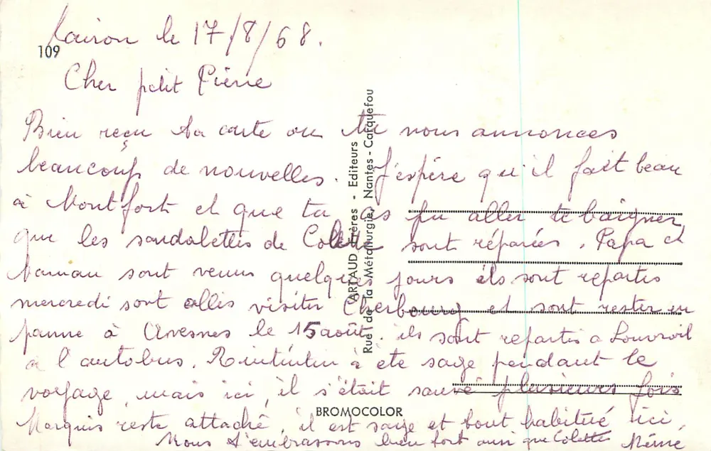 Kairon-Plage — Regatas, Praia, Ponte Azul, Velha Auberge — Editores CARTAUD Frères - Nantes - Verso
