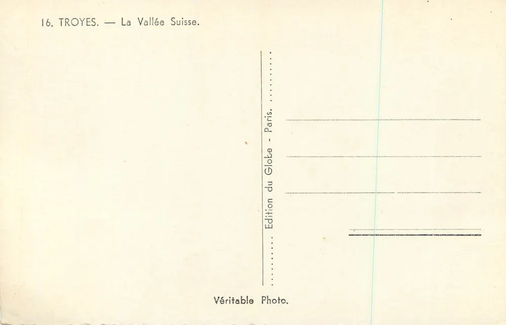 Troyes — A Valle Suíça — Edição do Globe, Paris - Verso