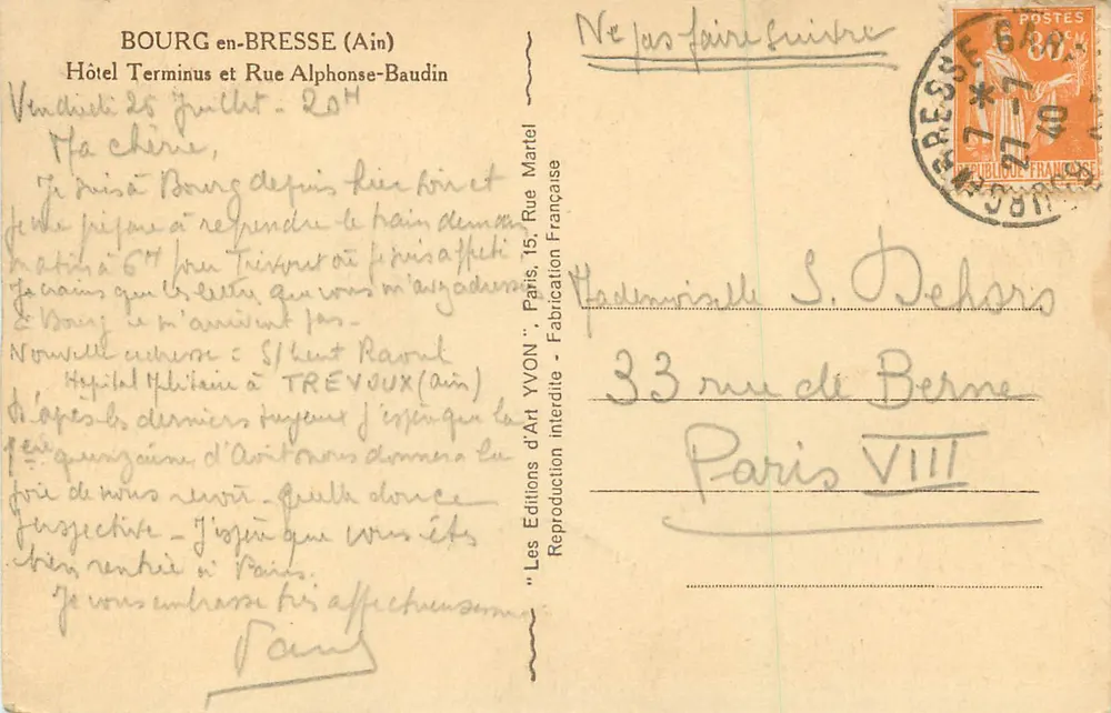 Hôtel Terminus und Rue Alphonse-Baudin — Bourg-en-Bresse (Ain) — Éditions d'Art Yvon - Rückseite