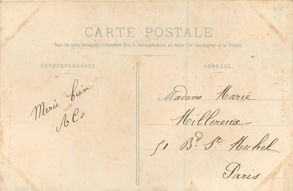 Les adieux de la Sablaise — scène de plage avec panier — éditeur A. Bellart, N° 1205 - Verso