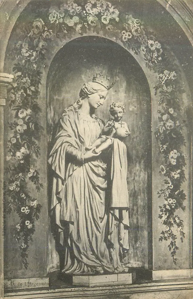 N.-D. de L'Argentière — estátua da Virgem com o Menino — Litografia de Saint-Denis, Lyon - Frente