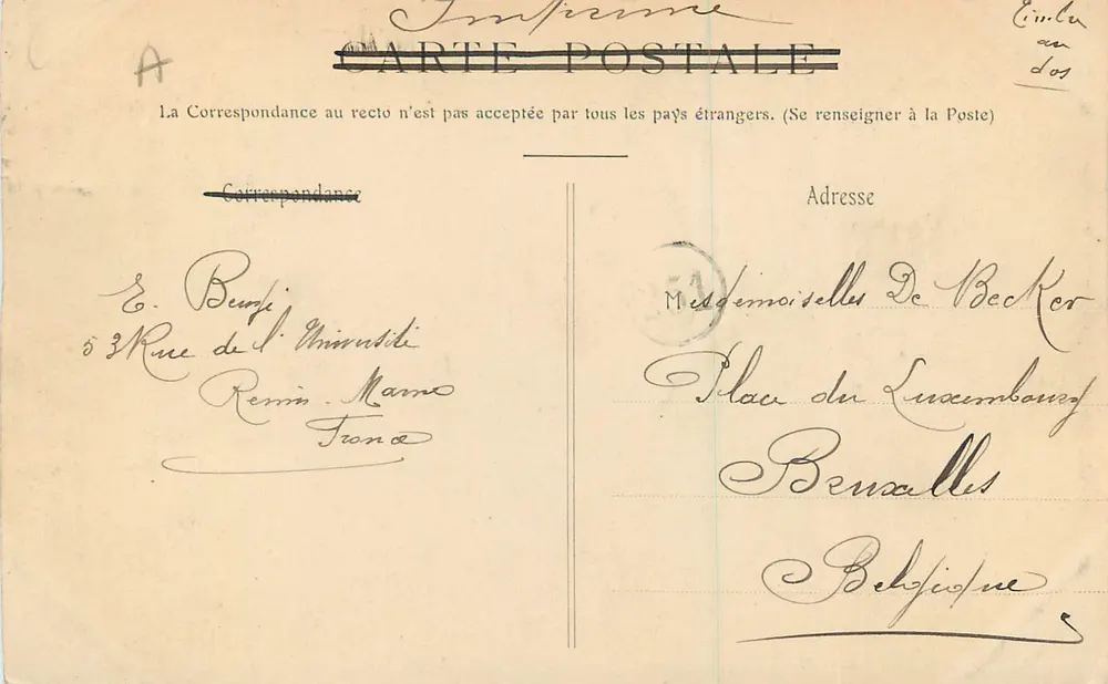 Reims — City Hall — Publisher S. E. N. B. (No. 18) - Back