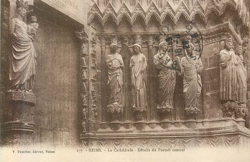 Reims - Die Kathedrale - Details des zentralen Portals — V. Thuillier, Verleger, Reims, Nr. 277 - Vorderseite