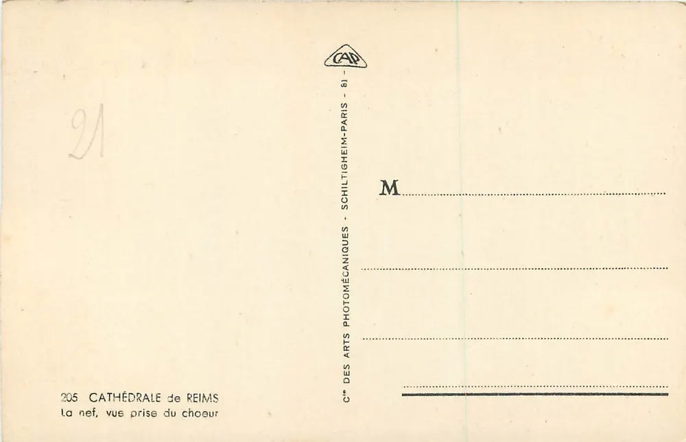 Kathedrale von Reims — Die Kirche von der Kirche aus gesehen — C° des Arts Photomécaniques, Paris - Rückseite
