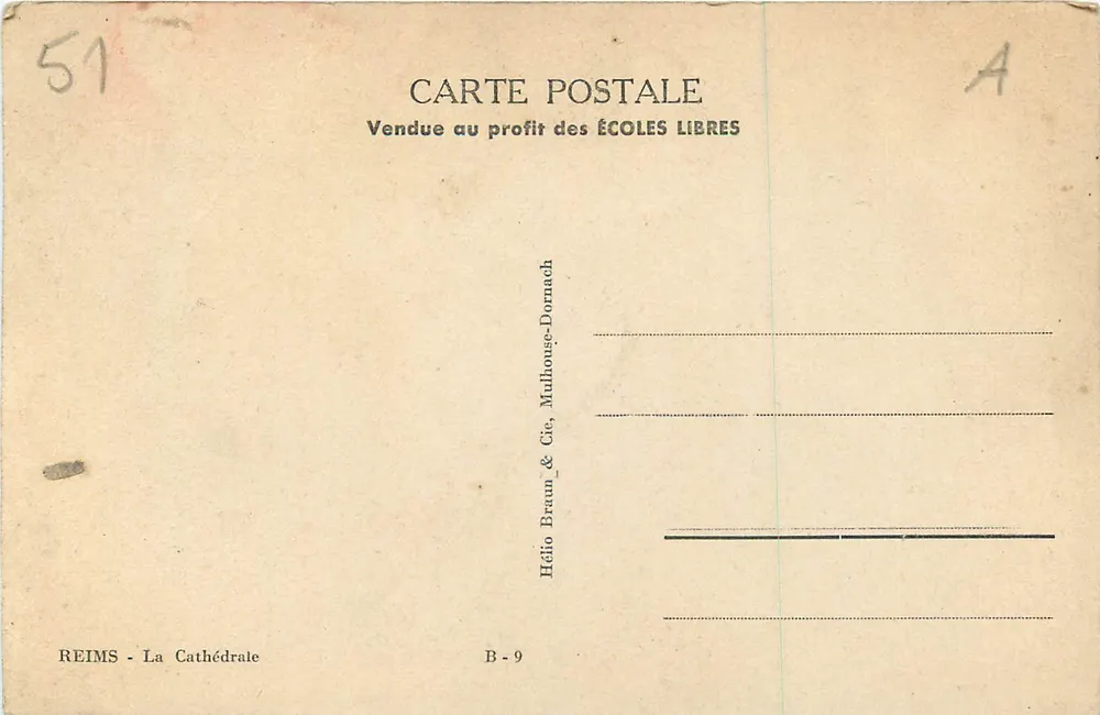Reims - A Catedral — editor Hélio Braun & Cie, série B-9 - Verso