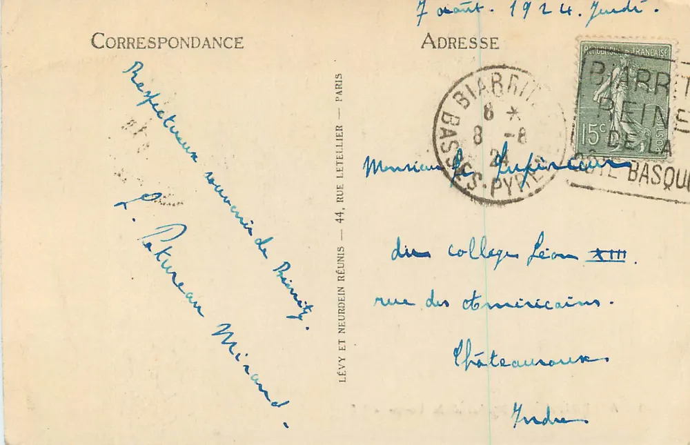 Biarritz — O Rocher de la Vierge — L.L. n°10 - Verso