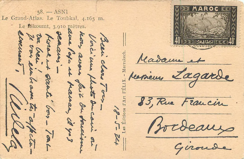 Der Große Atlas — Der Toubkal, 4.165 m. — Les Éditions d'Art FÉLIX, n°58 - Rückseite