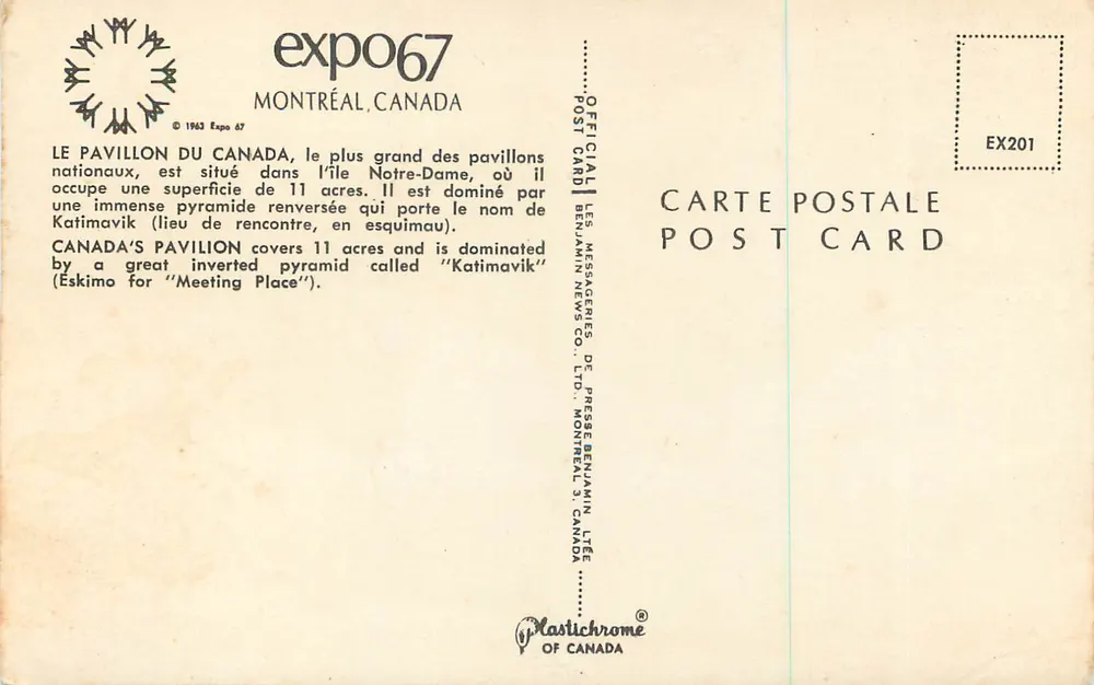 Pavillon du Canada — Expo 67 — Verlag Plastichrome of Canada - Rückseite