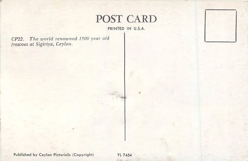 Fresken von Sigiriya — Ceylon — Verlag Ceylon Pictorials, Nr. CP22 - Rückseite