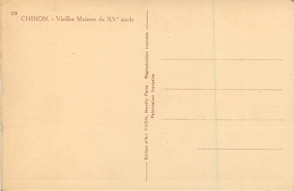 Chinon — Vieilles Maisons du XVᵉ siècle — Édition d'Art YVON, Paris - Verso