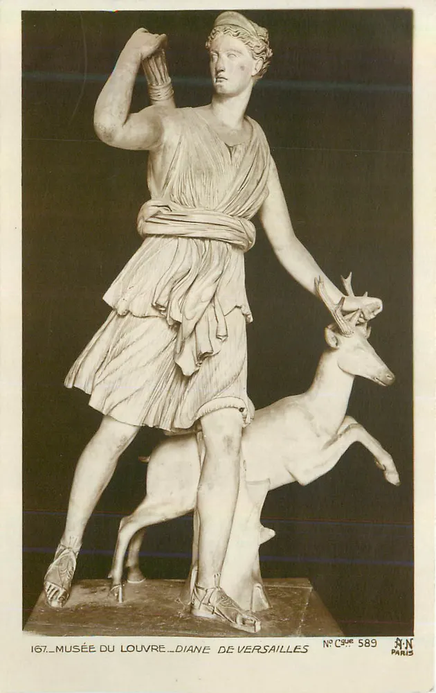 Diana de Versailles — estátua em mármore no Museu do Louvre — editor A.N. Paris, n° de série 589 - Frente