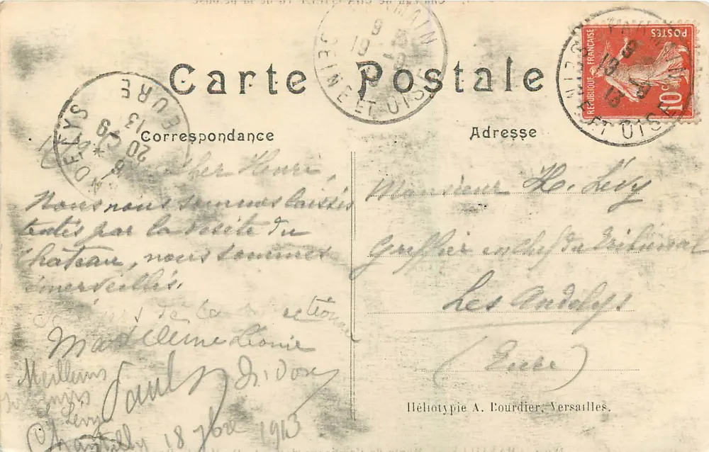 Castelo de CHANTILLY visto da grama — n°9 — Héliotypie A. Courdier, Versailles - Verso