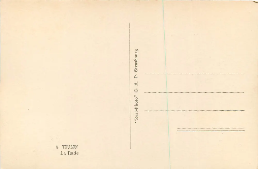 Toulon — A Rade — editor 'Real-Photo' C. A. P. Strasbourg, n°4 - Verso