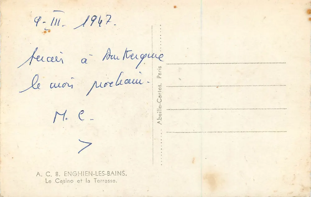 Casino Municipal — Enghien-les-Bains — Abeille-Cartes - Verso