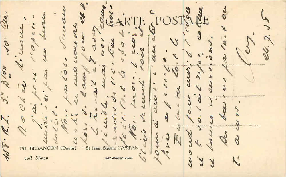 BESANÇON (Doubs) — Praça Castan, Igreja de São João — editor Combier-Malon - Verso