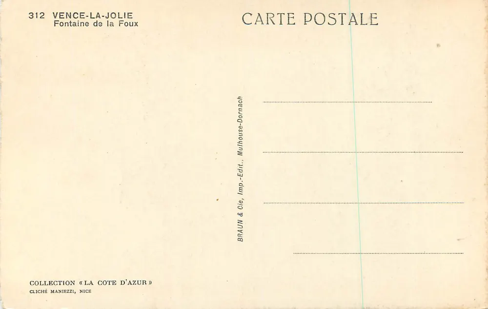 Fontaine de la Foux — Vence-la-Jolie — Sammlung 'La Côte d'Azur' — Cliché ManieZZi, Nice - Rückseite