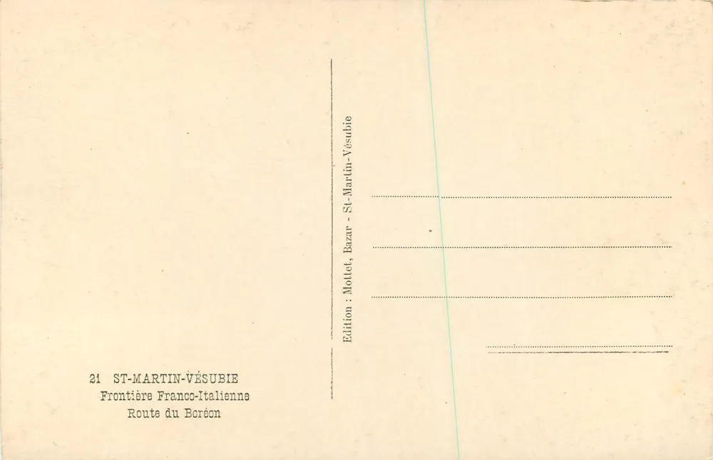 Pointe de Roghé — Französisch-Italienische Grenze — Edition Motlet, St-Martin-Vésubie - Rückseite