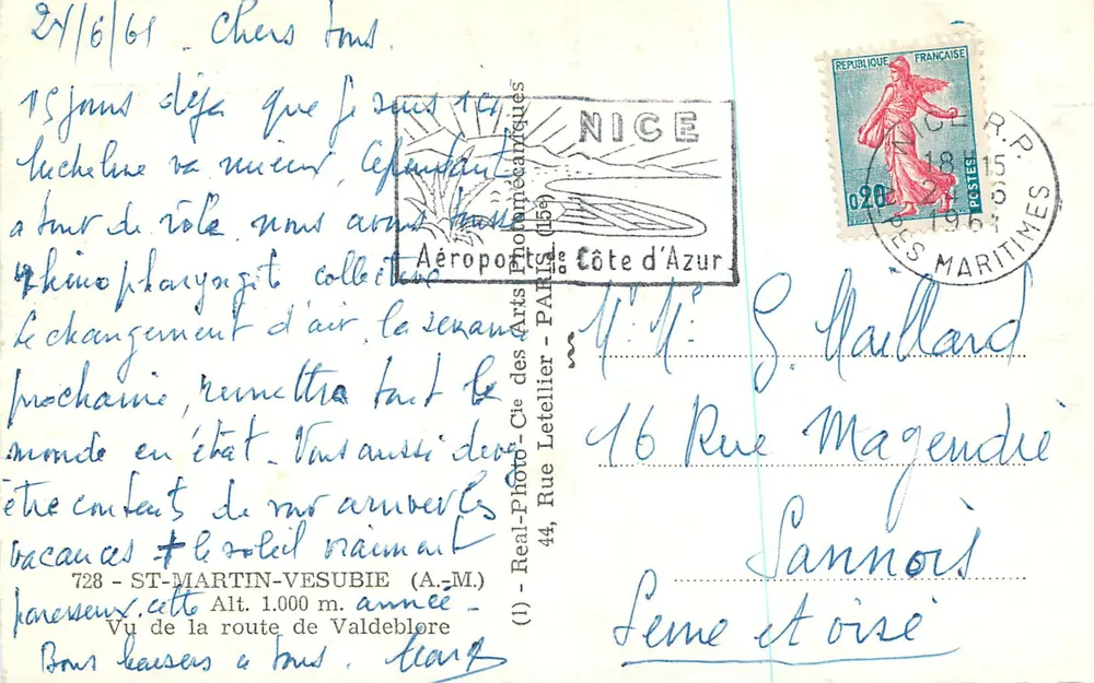 ST-MARTIN-VESUBIE — Vue de la route de Valdeblore — Real-Photo-Cie des Arts Phono-mécaniques - Verso