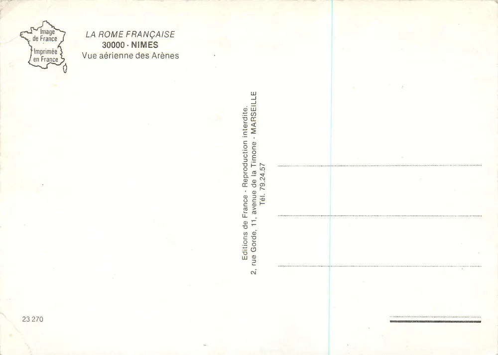 Römische Arenen — Luftaufnahme — Éditions de France, Nîmes - Rückseite