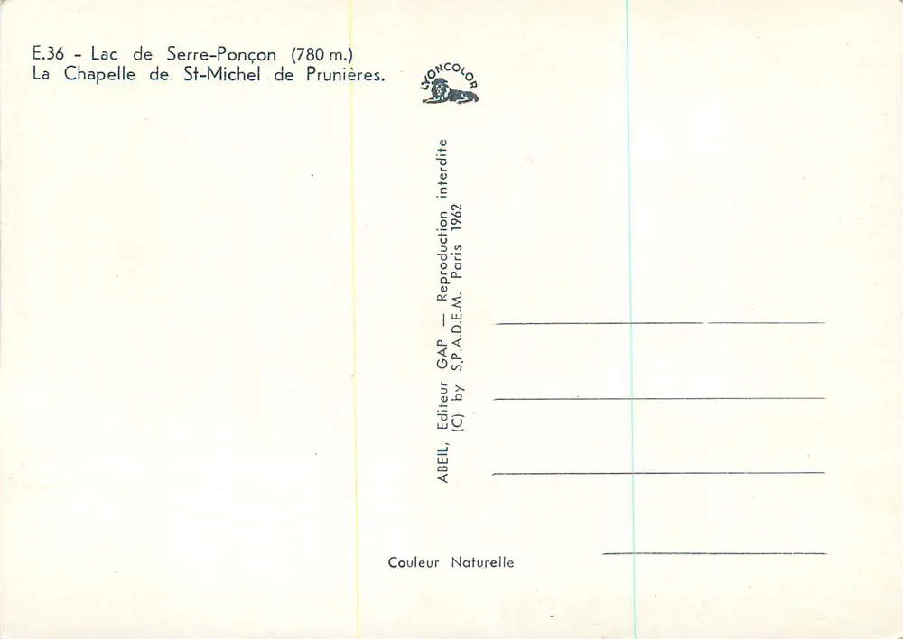 See Serre-Ponçon — Kapelle Saint-Michel de Prunières — ABEL, Verleger GAP - Rückseite