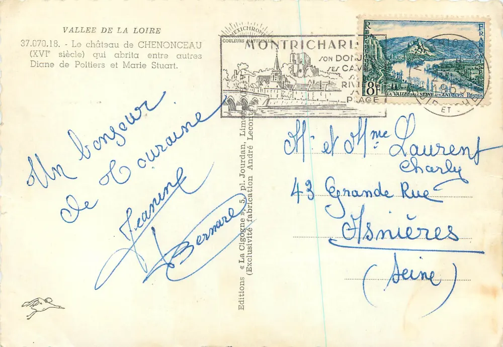 Château de Chenonceau — vue sur la Loire — Éditions Montrichard - Verso