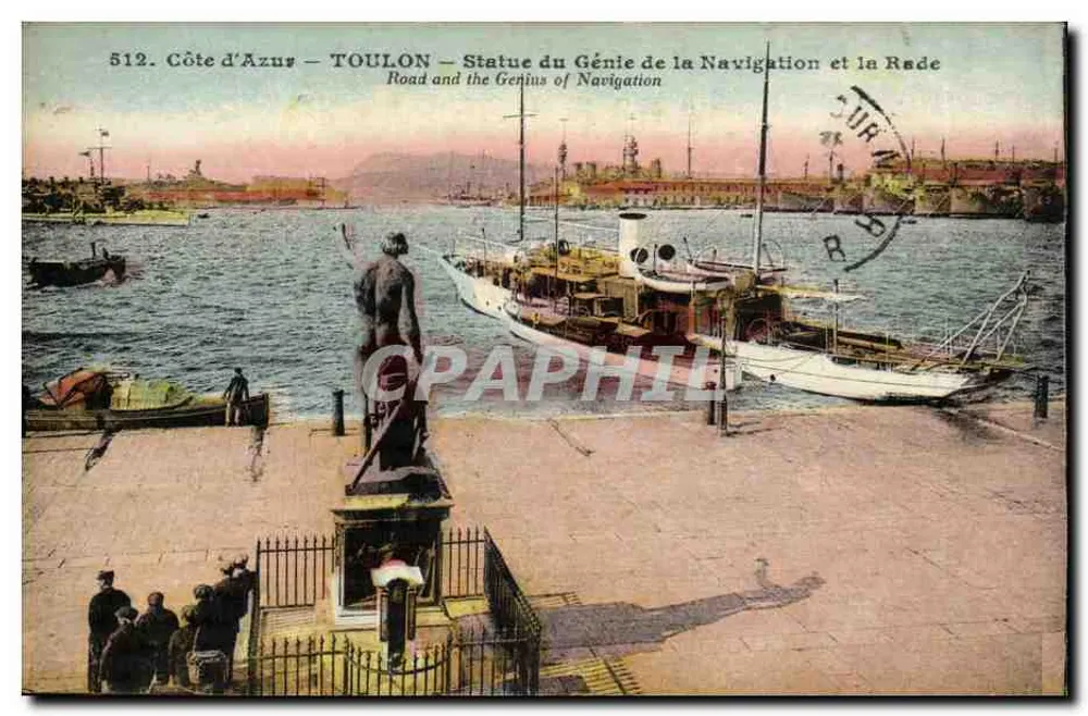 Toulon — Estátua do Gênio da Navegação e a Baía — Costa do Azul - Frente
