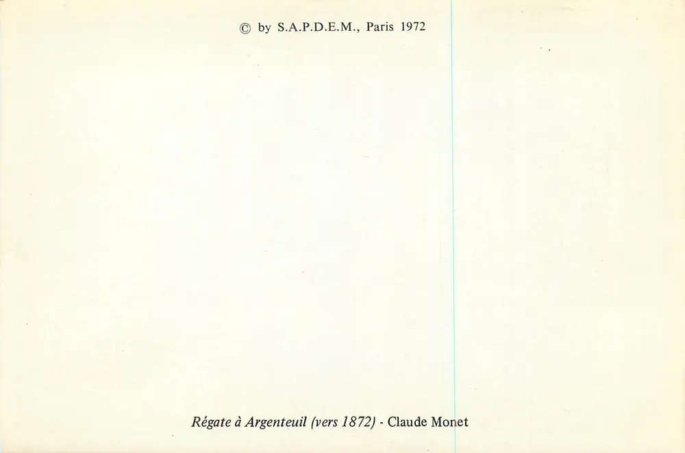 Regata em Argenteuil — cerca de 1872 — S.A.P.D.E.M. Paris 1972 - Verso