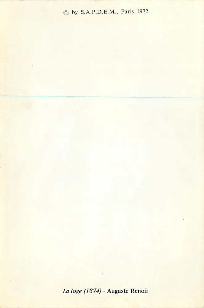 A loge (1874) — Auguste Renoir — edição S.A.P.D.E.M., Paris 1972 - Verso