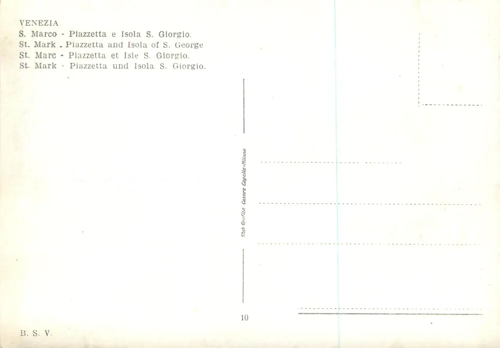 Veneza - Piazzetta e Isola S. Giorgio — B.S.V. n°10 - Verso