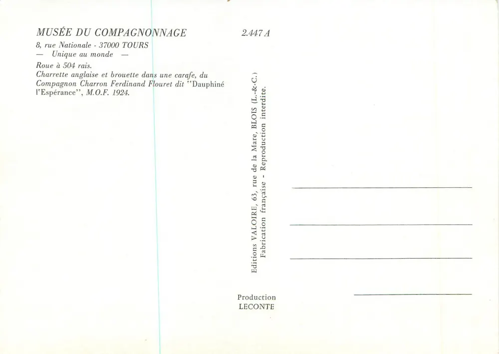 Winduhr und englisches Wägelchen in einer Flasche — Editions Valoire, n° 2.447 A - Rückseite