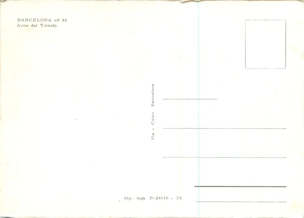 Arco do Triunfo — Barcelona, editor Vis - Color, n° 85 - Verso