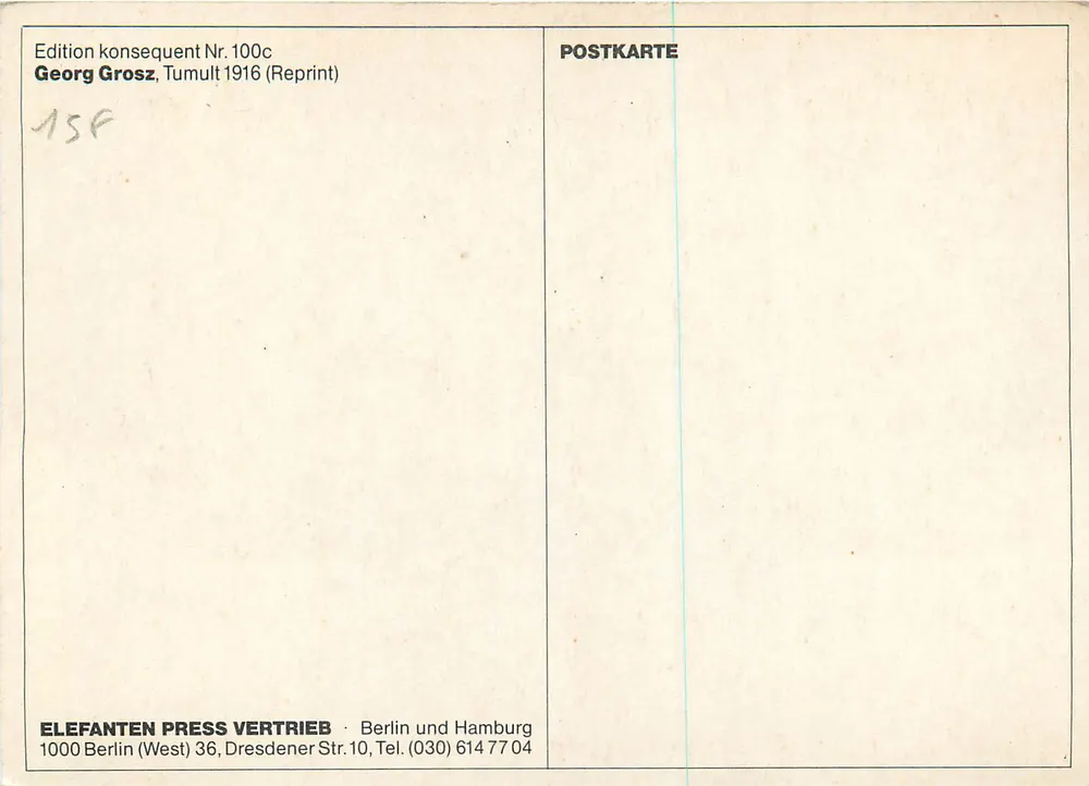 Tumulto — Georg Grosz, 1916 (Reprint) — Edição konsequent Nr. 100c - Verso