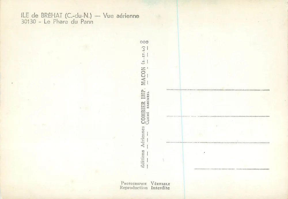 Ile de Bréhat (C.-du-N.) — Vue aérienne — Le Phare du Pann — Éditions Aériennes Combier Imp. Macon - Verso