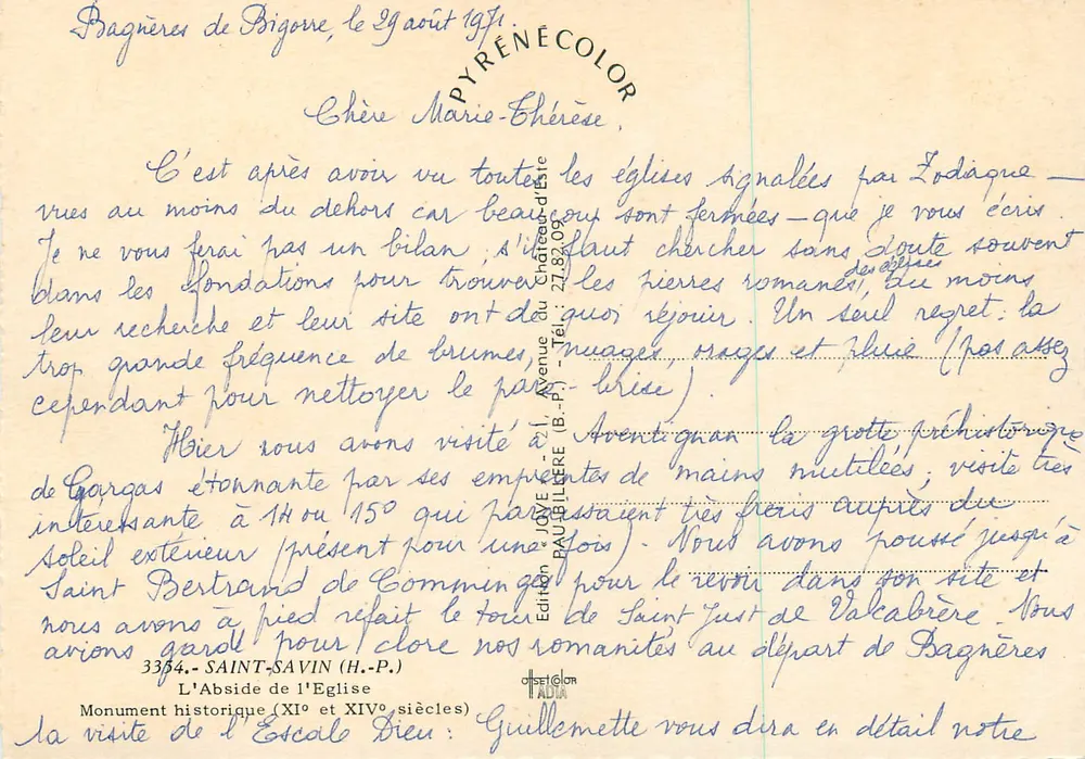 Kirche von Bagnères-de-Bigorre — Pyrénées-Atlantiques — Ausgabe Pau-Bellière - Rückseite